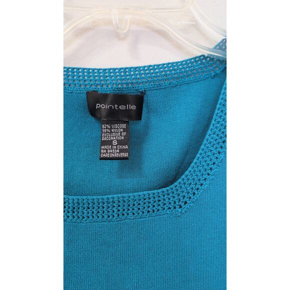 Teal Pointelle Knit Top | Size Small | Viscose Blend - Picture 2 of 3